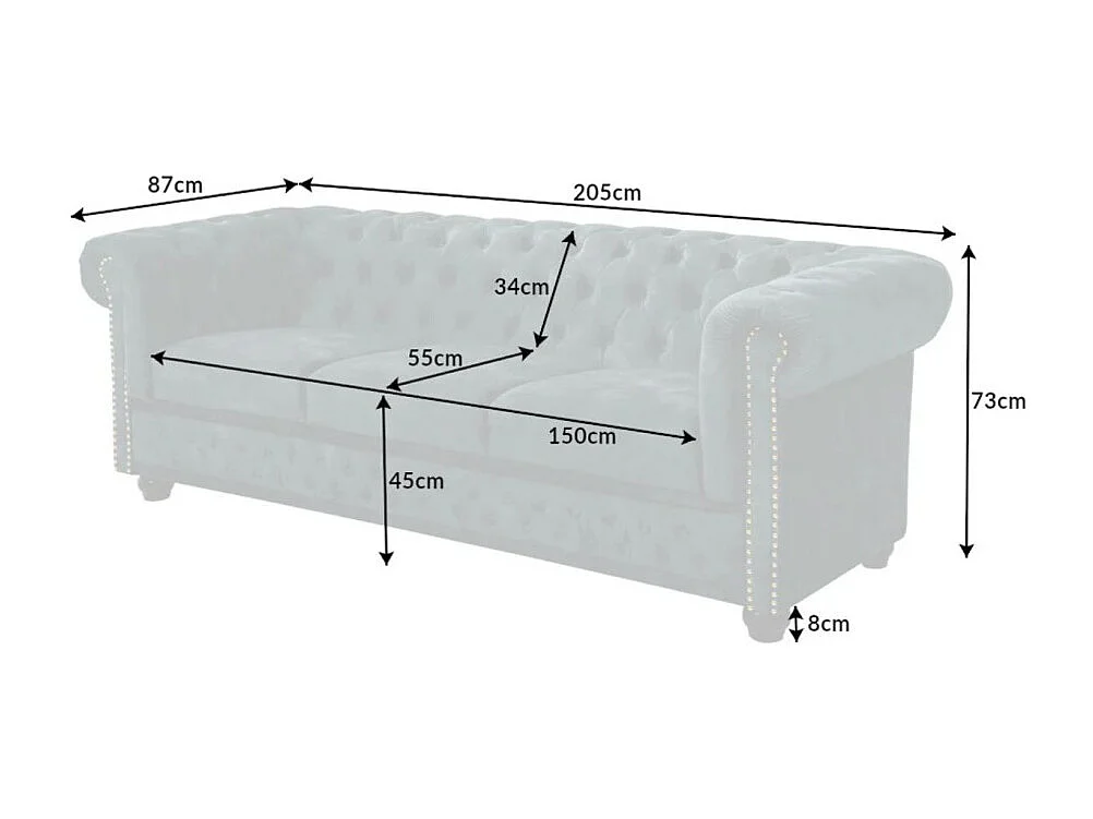 Canapé droit EDGAR – Bleu canard – 3 places – Velours style baroque