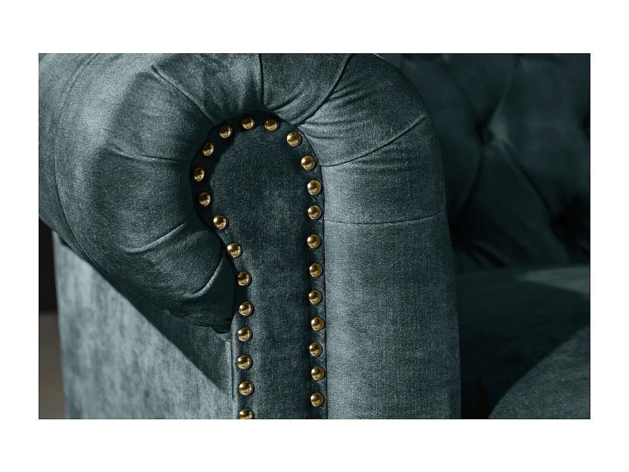 Canapé droit EDGAR – Bleu canard – 3 places – Velours style baroque