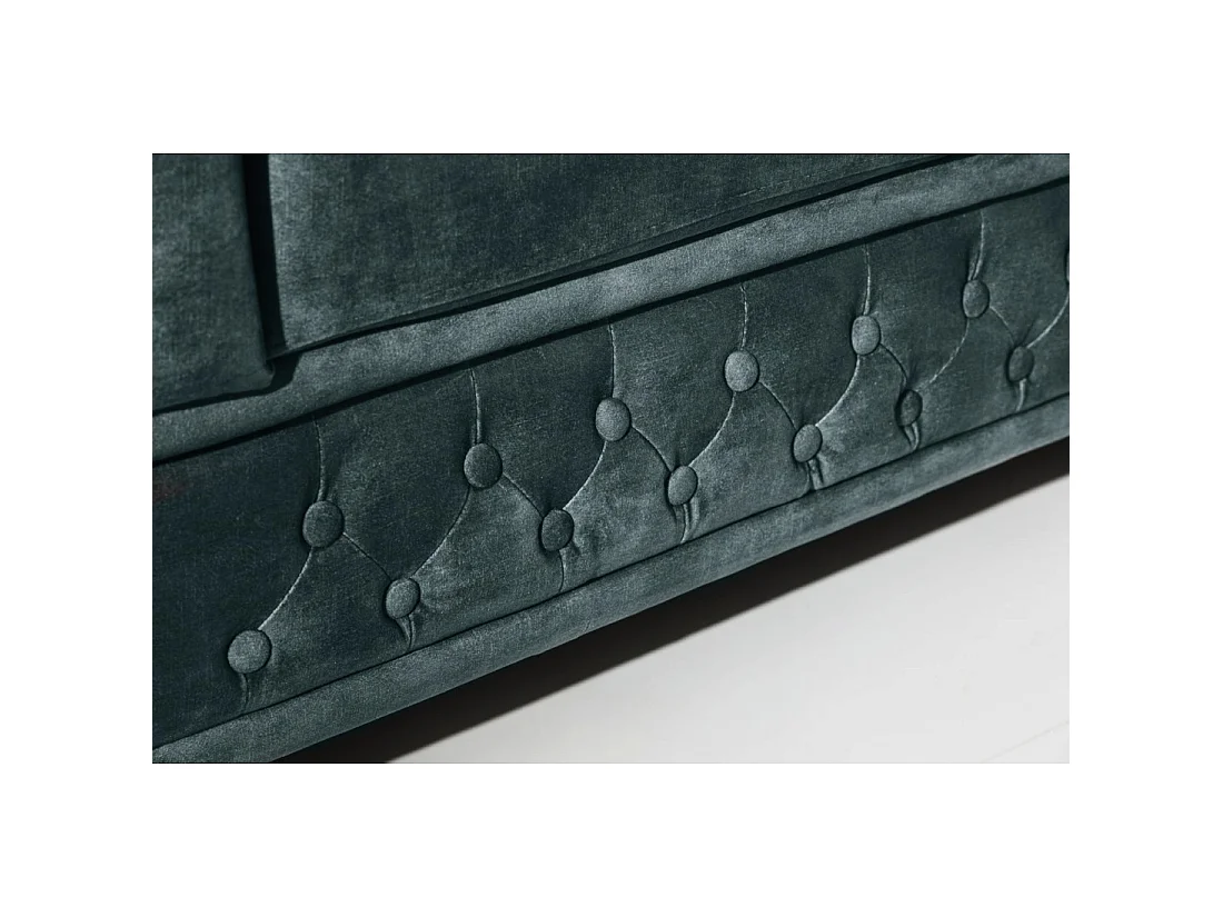 Sofa recht EDGAR - Eendenblauw - 3 zitplaatsen - Fluweel barokstijl