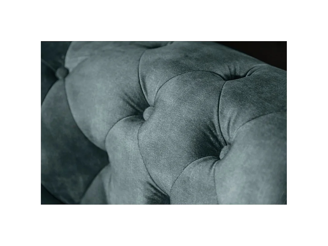 Sofa recht EDGAR - Eendenblauw - 3 zitplaatsen - Fluweel barokstijl