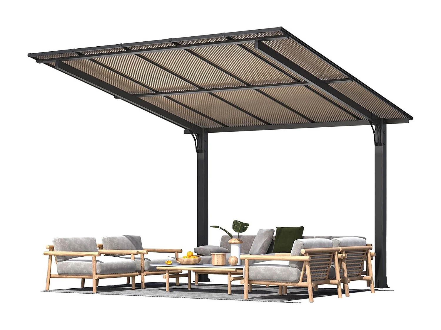 YODOLLA Freistehende Hartdach-Pergola 3x3m, Gartenpavillon-Carport mit Schrägdach für Terrasse & Terrassendeck