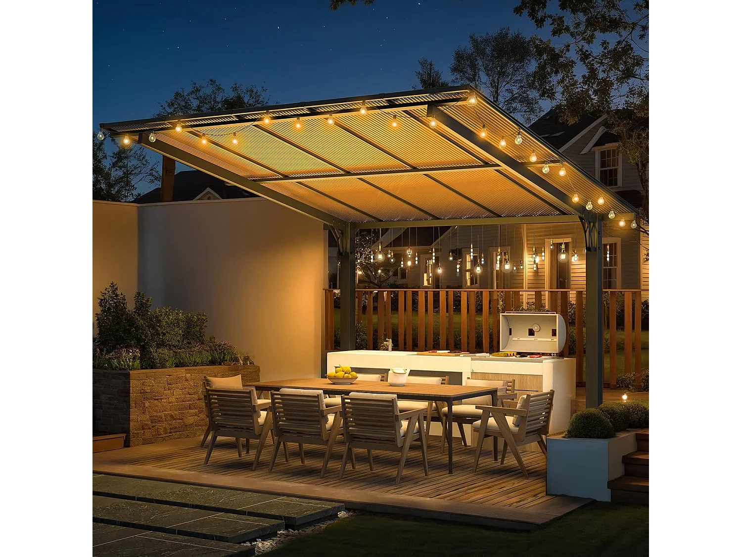 YODOLLA Freistehende Hartdach-Pergola 3x3m, Gartenpavillon-Carport mit Schrägdach für Terrasse & Terrassendeck