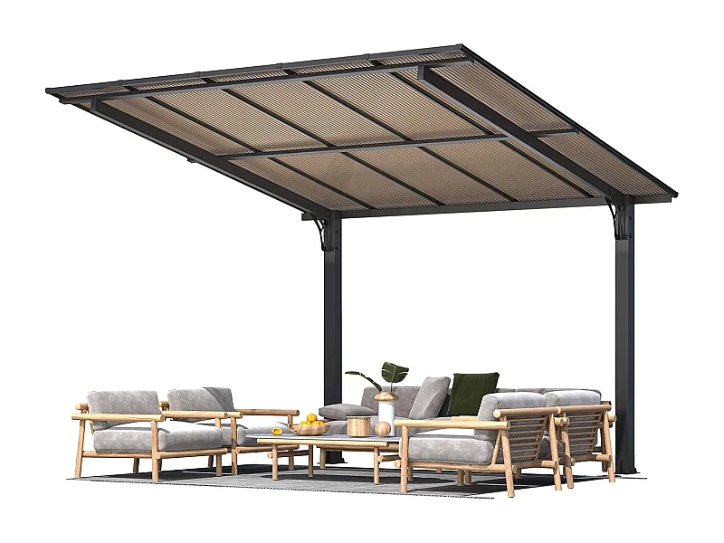 YODOLLA Freistehende Hartdach-Pergola 3x3m, Gartenpavillon-Carport mit Schrägdach für Terrasse & Terrassendeck