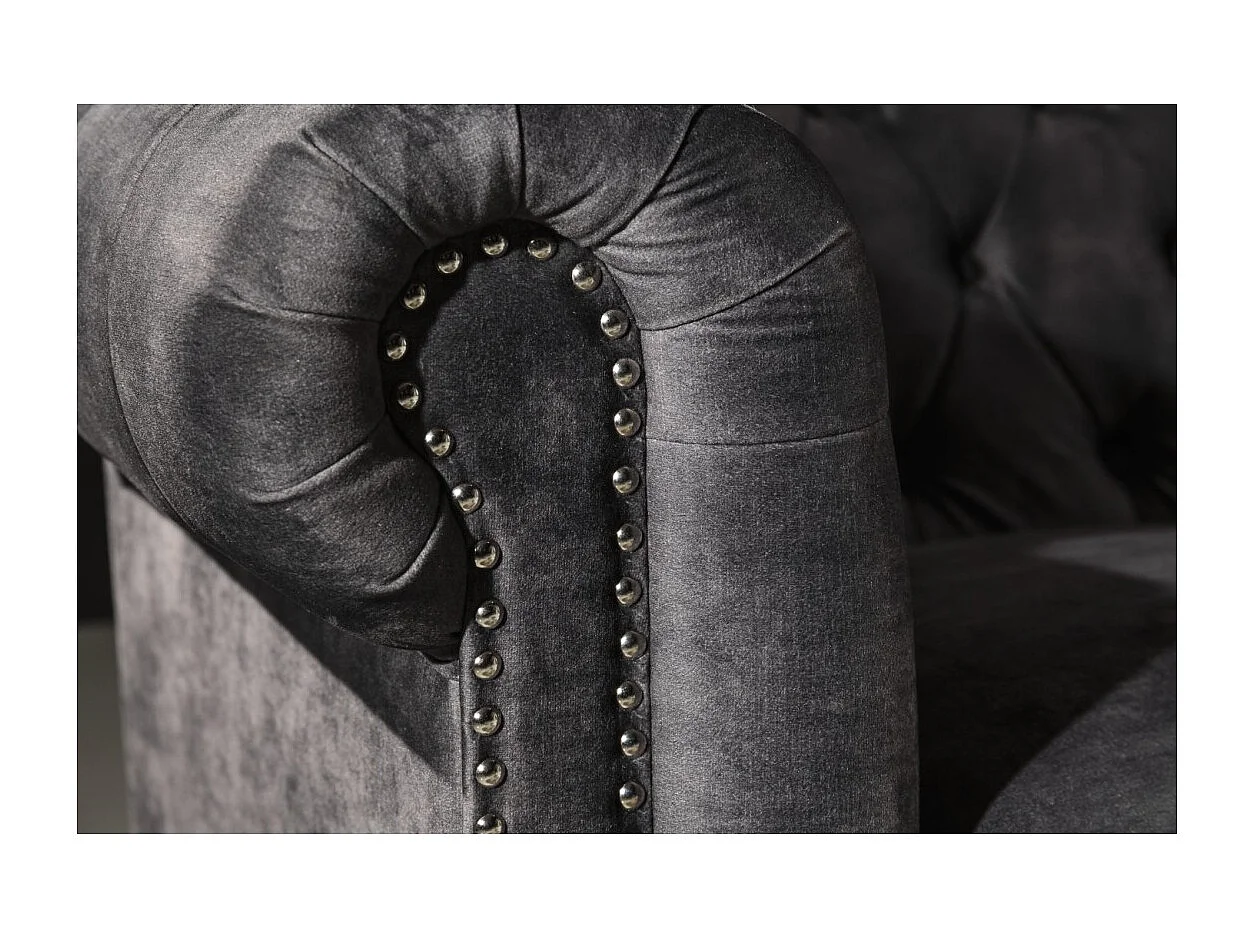 Canapé droit EDGAR – Gris foncé – 3 places – Velours style baroque