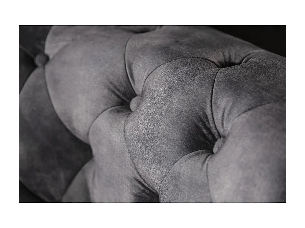 Canapé droit EDGAR – Gris foncé – 3 places – Velours style baroque