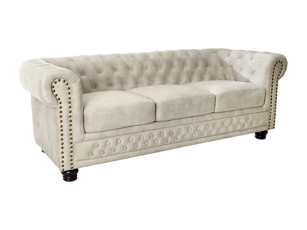 Canapé droit EDGAR – Blanc champagne – 3 places – Velours style baroque