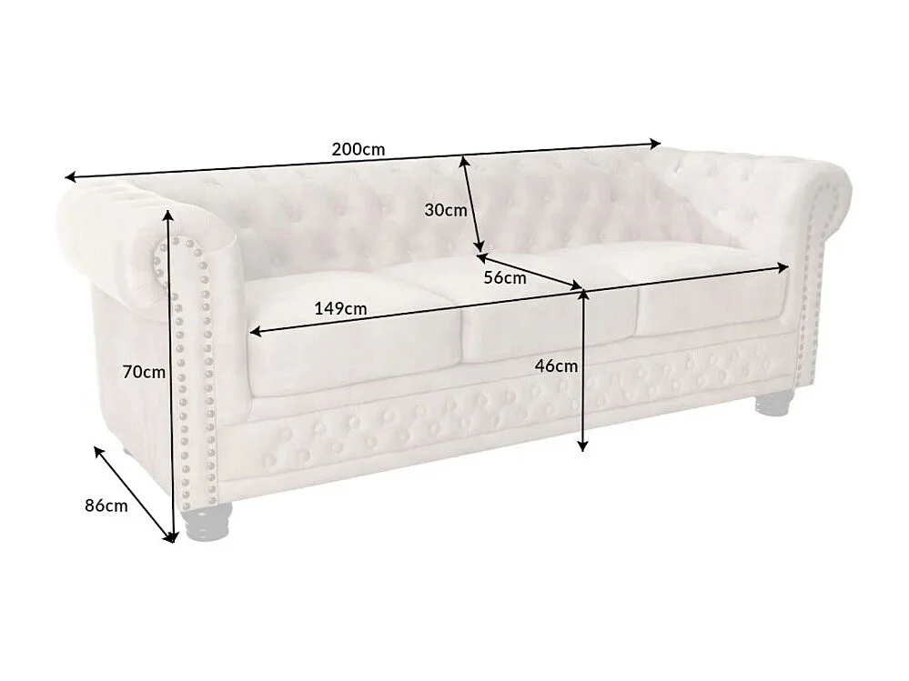 Canapé droit EDGAR – Blanc champagne – 3 places – Velours style baroque