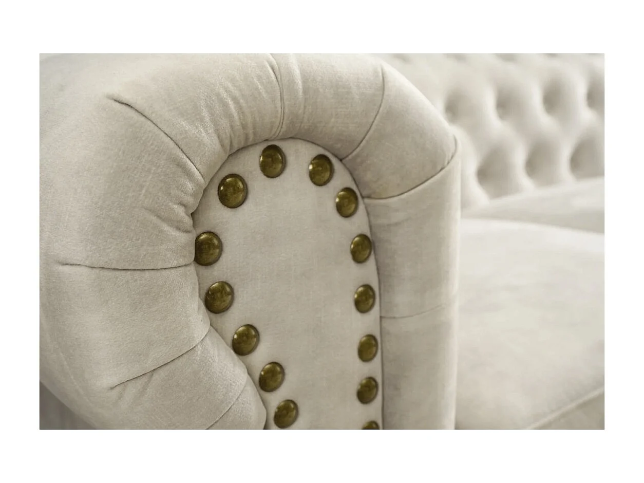 Canapé droit EDGAR – Blanc champagne – 3 places – Velours style baroque