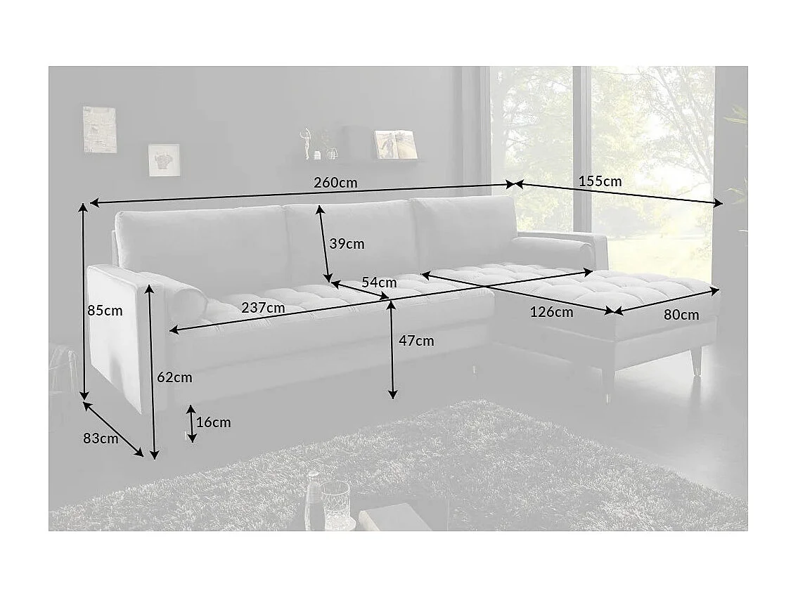 Canapé d'angle KOLIRI gris avec pouf – Canapé design en velours avec structure en bois massif