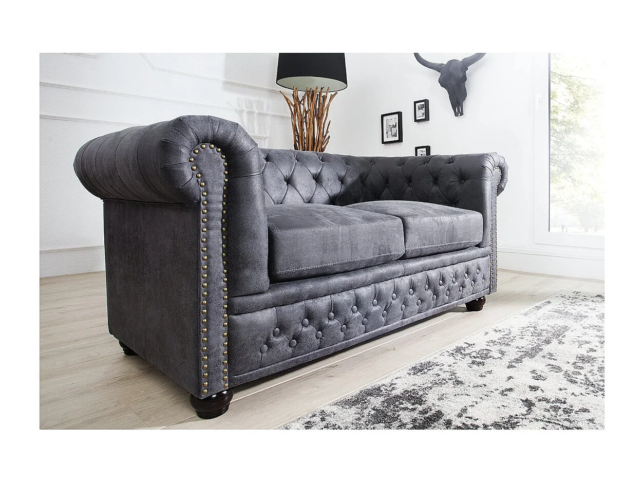 Canapé droit EDGAR – Gris bleuté – 2 places – Style baroque