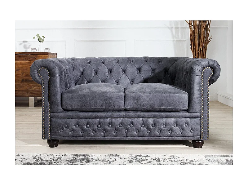 Canapé droit EDGAR – Gris bleuté – 2 places – Style baroque