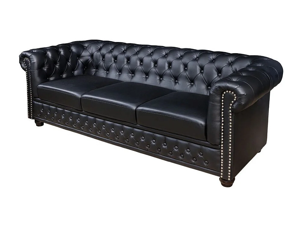 Rechte bank EDGAR - Glanzend zwart - 3 zitplaatsen - Barokstijl kunstleer