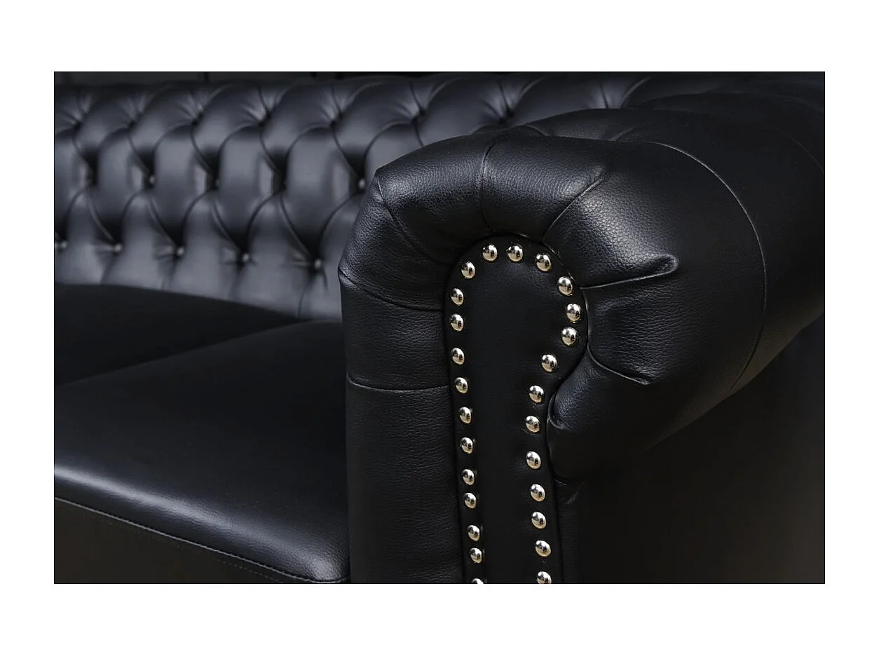 Rechte bank EDGAR - Glanzend zwart - 3 zitplaatsen - Barokstijl kunstleer