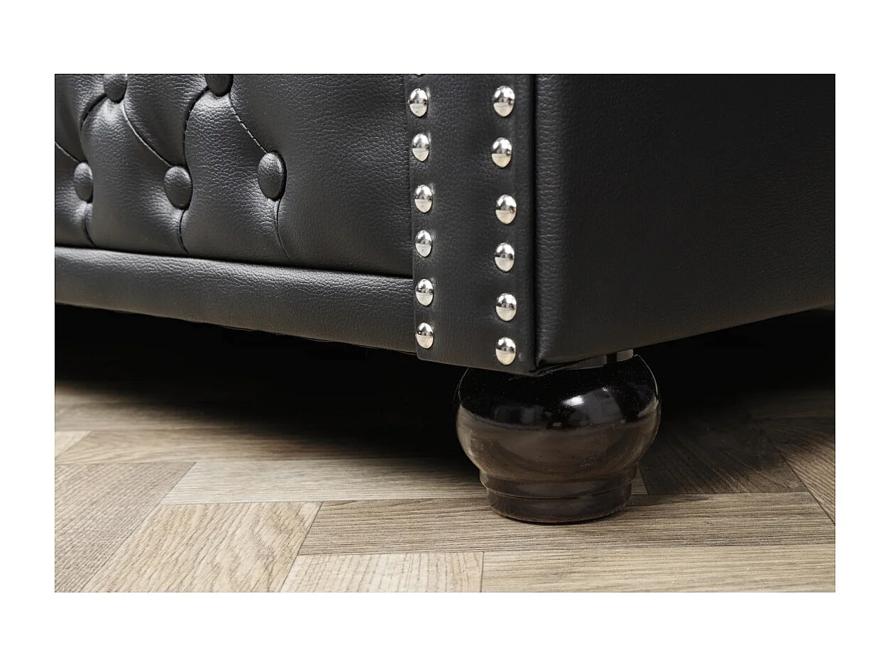 Rechte bank EDGAR - Glanzend zwart - 3 zitplaatsen - Barokstijl kunstleer