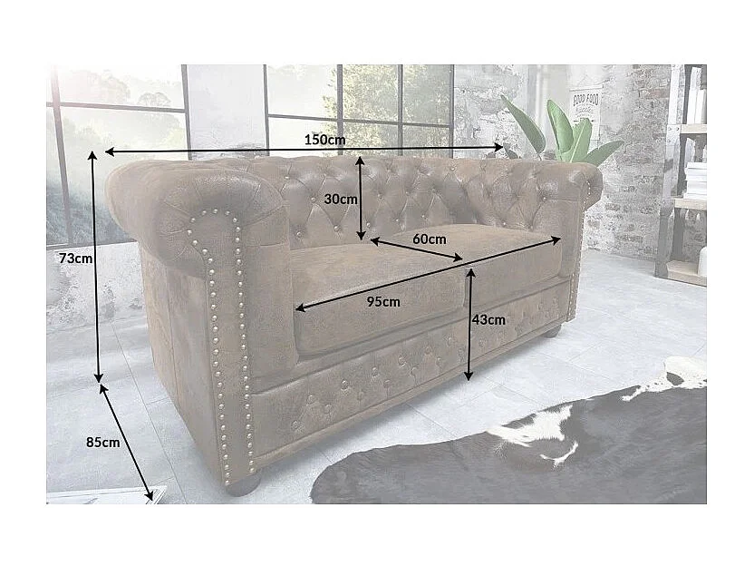 Canapé droit EDGAR – Marron – 2 places – Style baroque