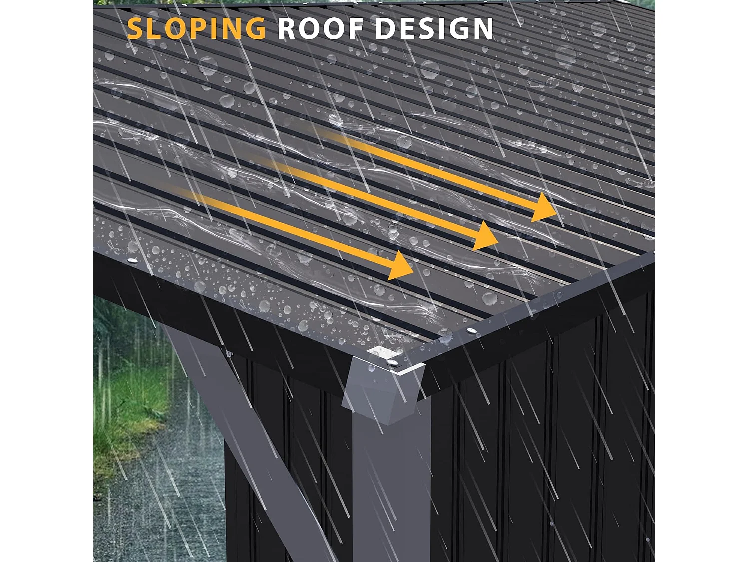 YODOLLA Metall-Wandgeräteschuppe, mit seitlich offenem Pergola-Dach, 297x112x185cm,Grau