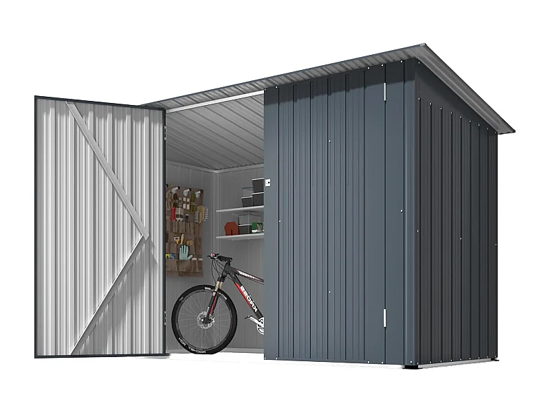YODOLLA Fahrradschuppen aus Metall, wasserdichtes & abschließbares Gerätehaus für Garten, 217x96x141cm, Grau