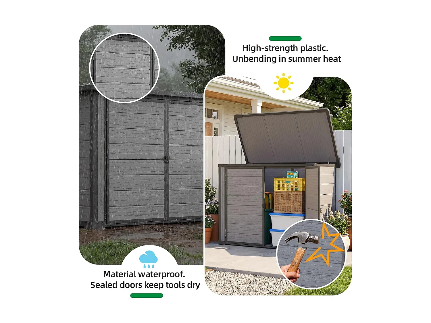 YODOLLA Garten-Aufbewahrungsbox,wetterfester Kunststoffschuppen mit abschließbarem Deckel für Garten & Terrasse, 132x76x90cm,Grau