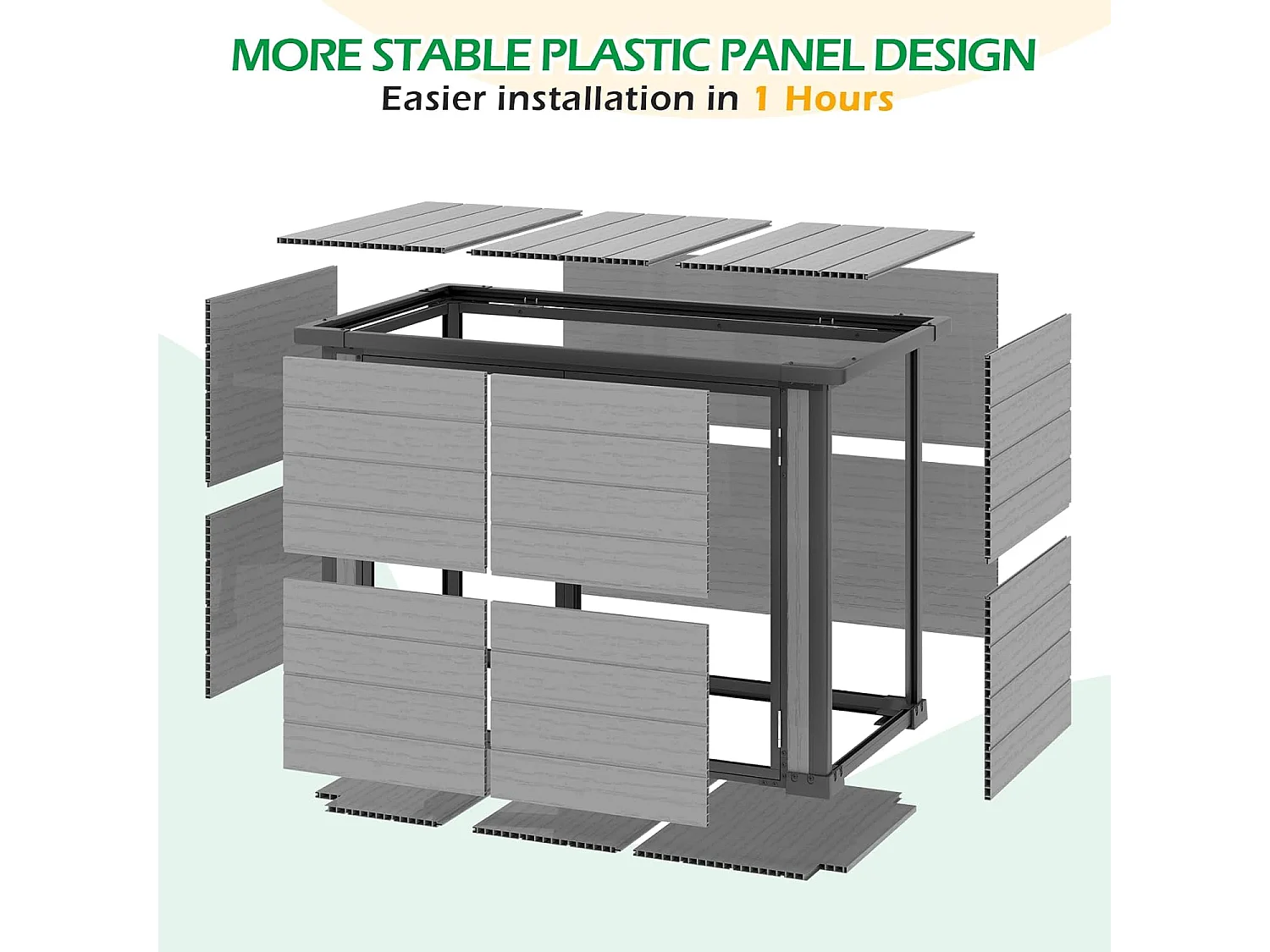 YODOLLA Garten-Aufbewahrungsbox,wetterfester Kunststoffschuppen mit abschließbarem Deckel für Garten & Terrasse, 132x76x90cm,Grau