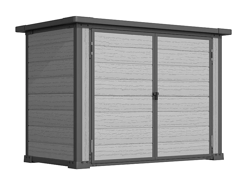 YODOLLA Garten-Aufbewahrungsbox,wetterfester Kunststoffschuppen mit abschließbarem Deckel für Garten & Terrasse, 132x76x90cm,Grau