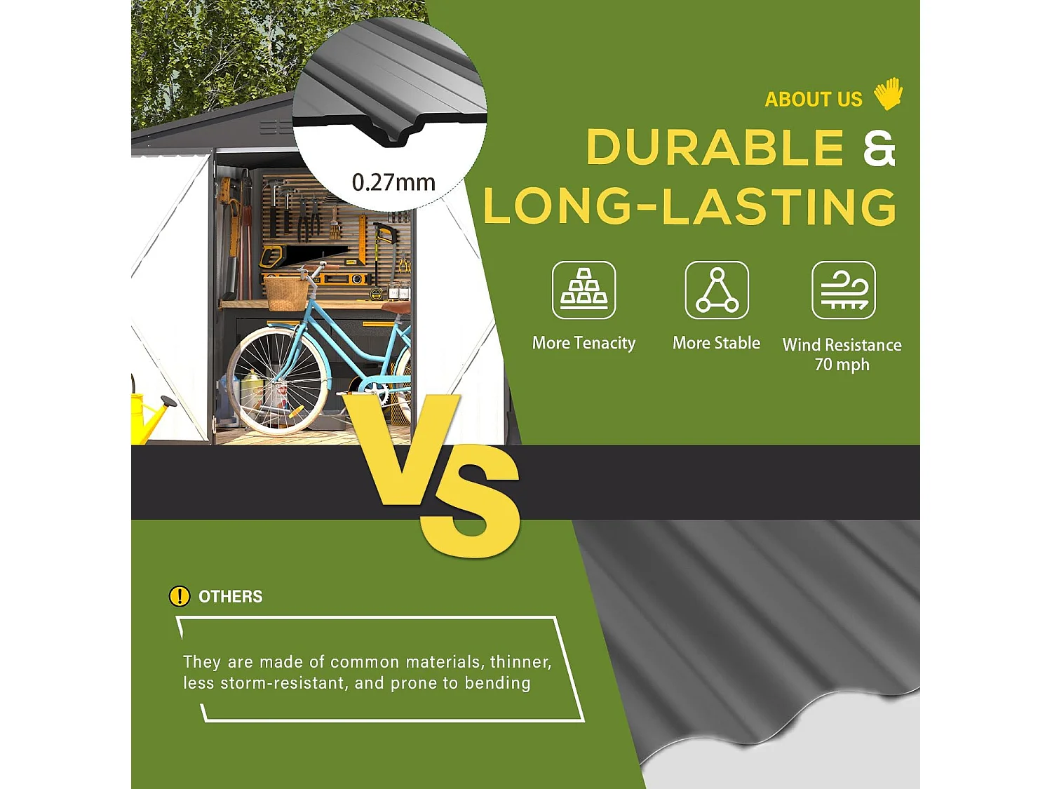 YODOLLA Metall-Geräteschuppen, mit abschließbaren Türen für Garten und Terrasse, 296x244x196cm,Dunkelgrau