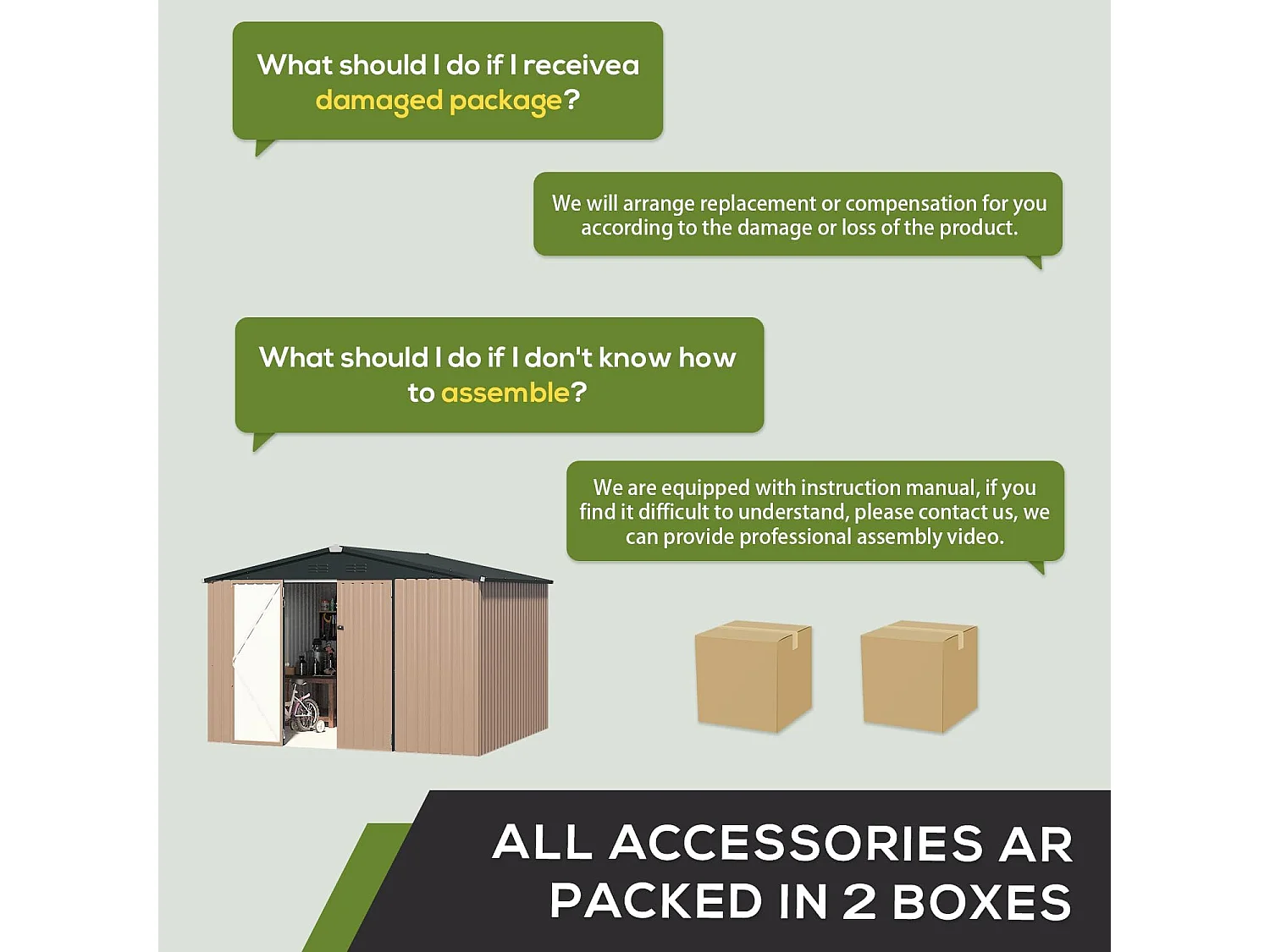 YODOLLA Metall-Geräteschuppen, mit abschließbaren Türen für Garten und Terrasse, 296x244x196cm,Dunkelgrau