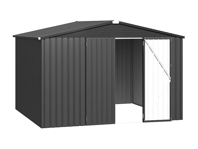 YODOLLA Metall-Geräteschuppen, mit abschließbaren Türen für Garten und Terrasse, 296x244x196cm,Dunkelgrau