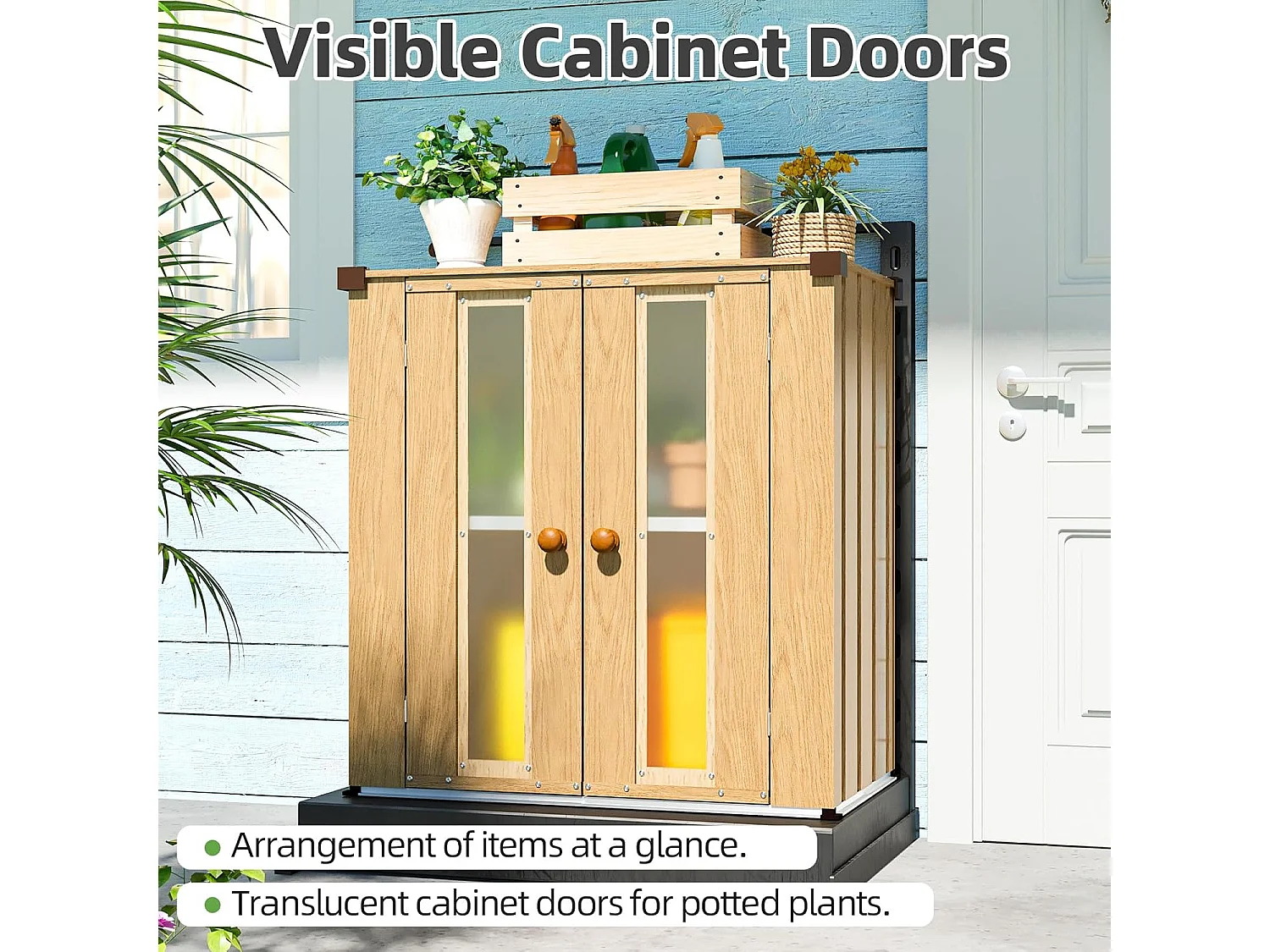 YODOLLA Gartenschrank in Holzoptik, wetterfester Aufbewahrungsschrank mit Böden für die Terrasse