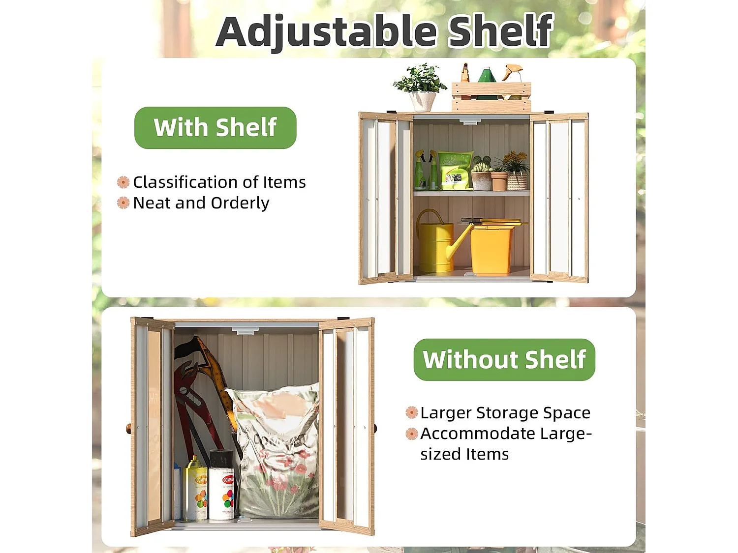 YODOLLA Gartenschrank in Holzoptik, wetterfester Aufbewahrungsschrank mit Böden für die Terrasse