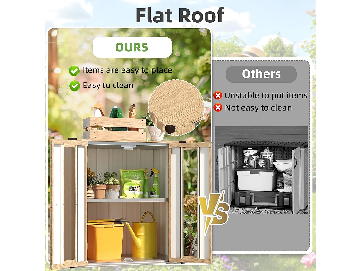 YODOLLA Gartenschrank in Holzoptik, wetterfester Aufbewahrungsschrank mit Böden für die Terrasse