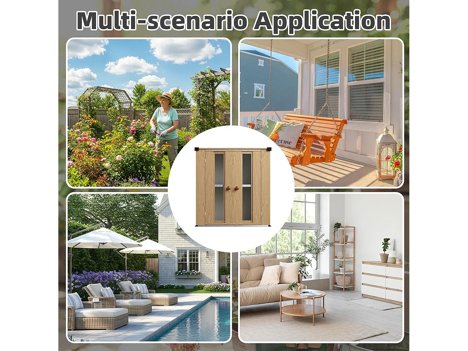 YODOLLA Gartenschrank in Holzoptik, wetterfester Aufbewahrungsschrank mit Böden für die Terrasse