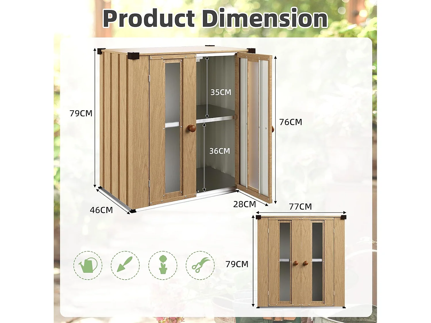 YODOLLA Gartenschrank in Holzoptik, wetterfester Aufbewahrungsschrank mit Böden für die Terrasse