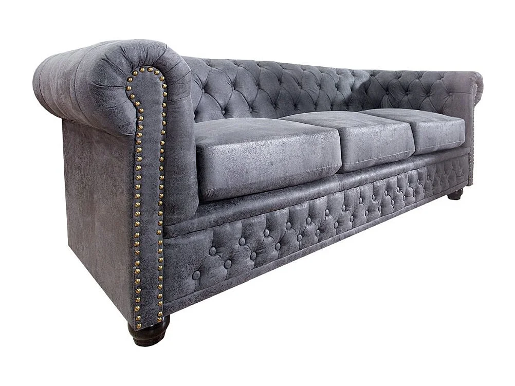 Canapé droit EDGAR – Gris bleuté – 3 places – Style baroque