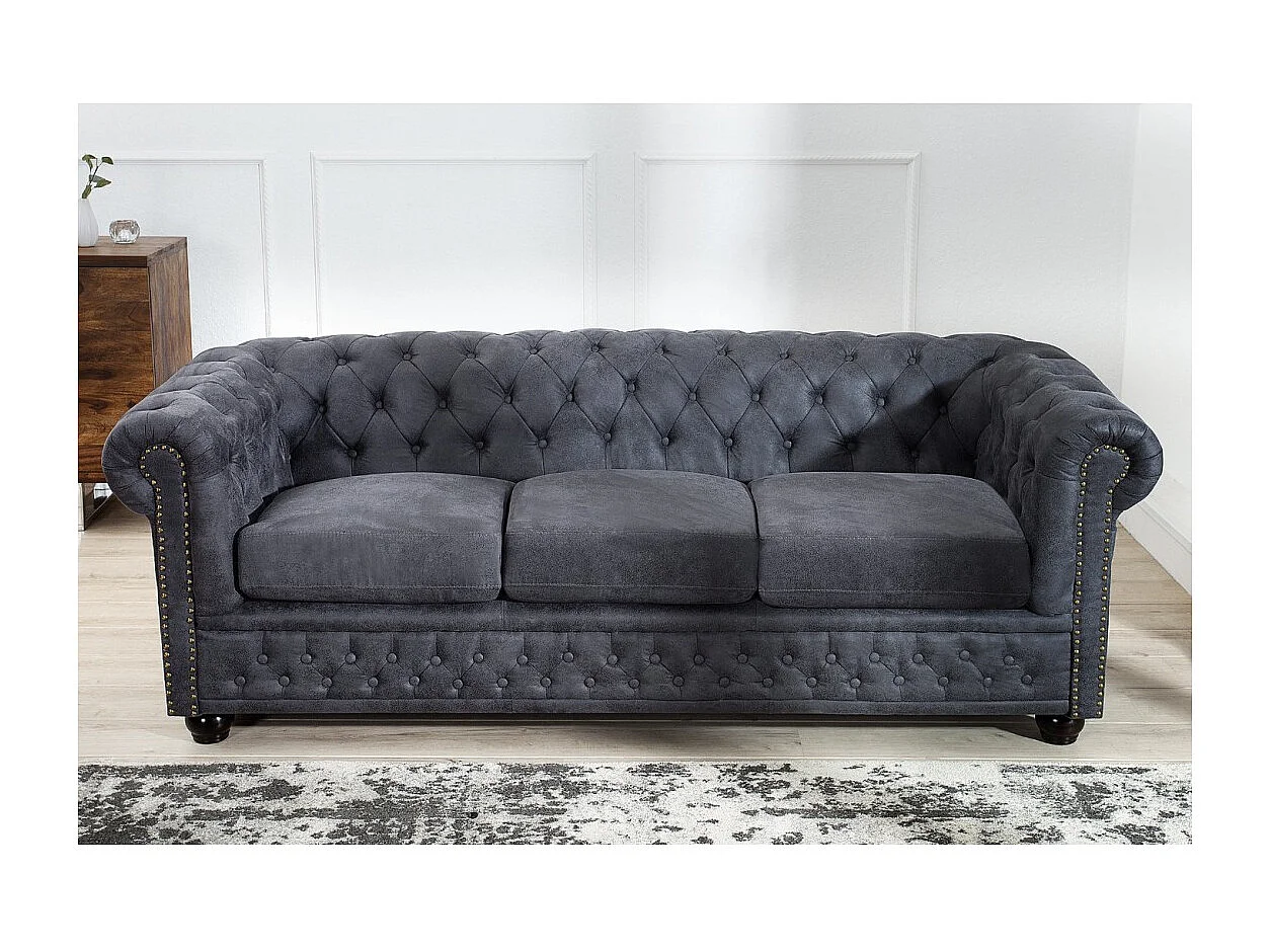 Canapé droit EDGAR – Gris bleuté – 3 places – Style baroque