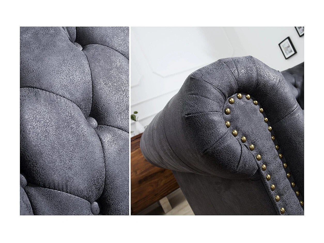 Canapé droit EDGAR – Gris bleuté – 3 places – Style baroque