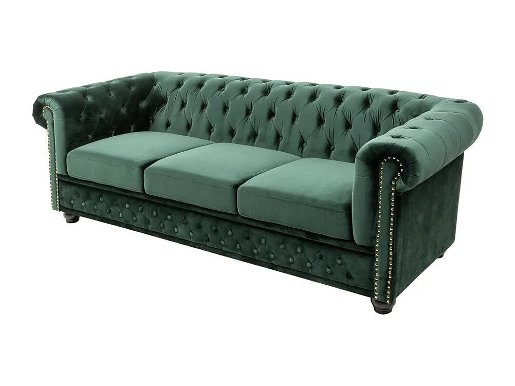 Canapé droit EDGAR – Vert émeraude – 3 places – Velours style baroque