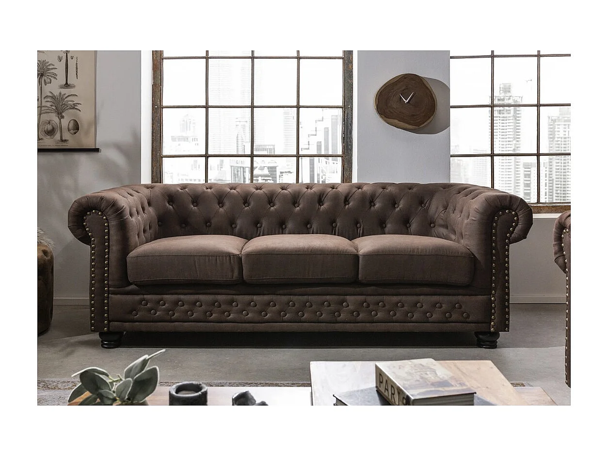 Canapé droit EDGAR – Marron chocolat – 3 places – Style baroque