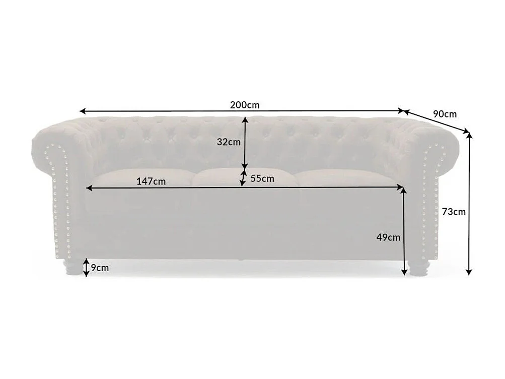 Canapé droit EDGAR – Marron chocolat – 3 places – Style baroque