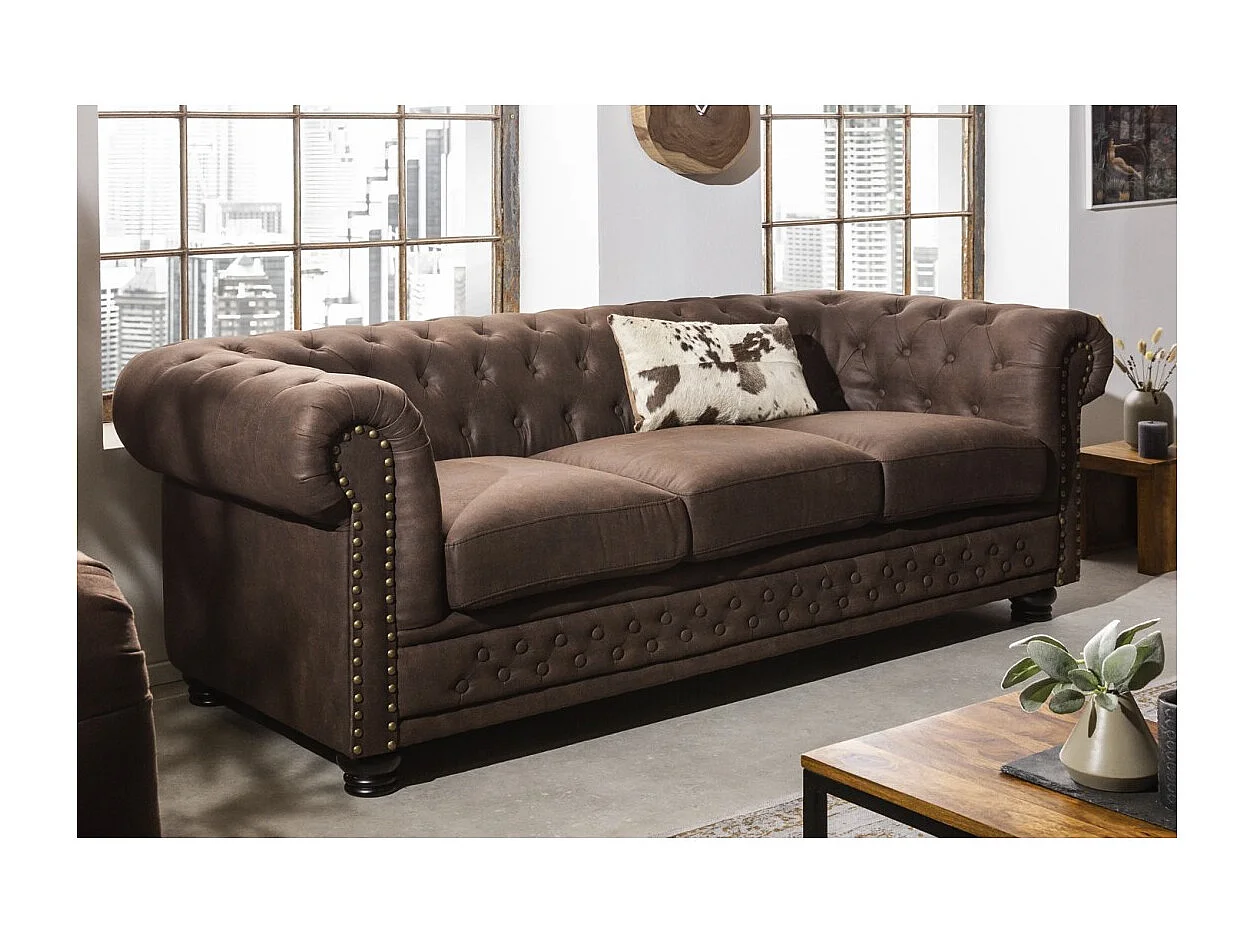 Canapé droit EDGAR – Marron chocolat – 3 places – Style baroque