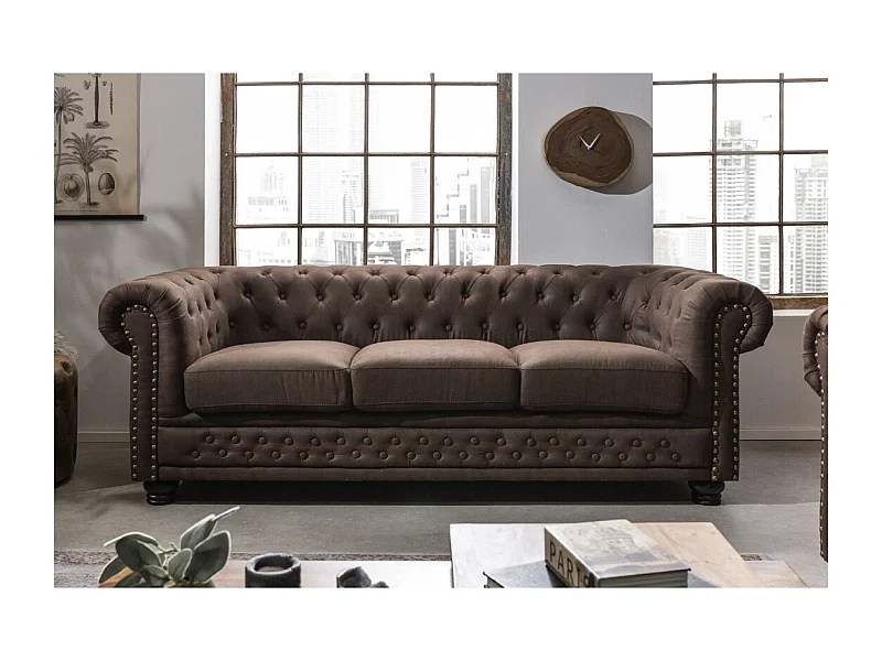 Canapé droit EDGAR – Marron chocolat – 3 places – Style baroque