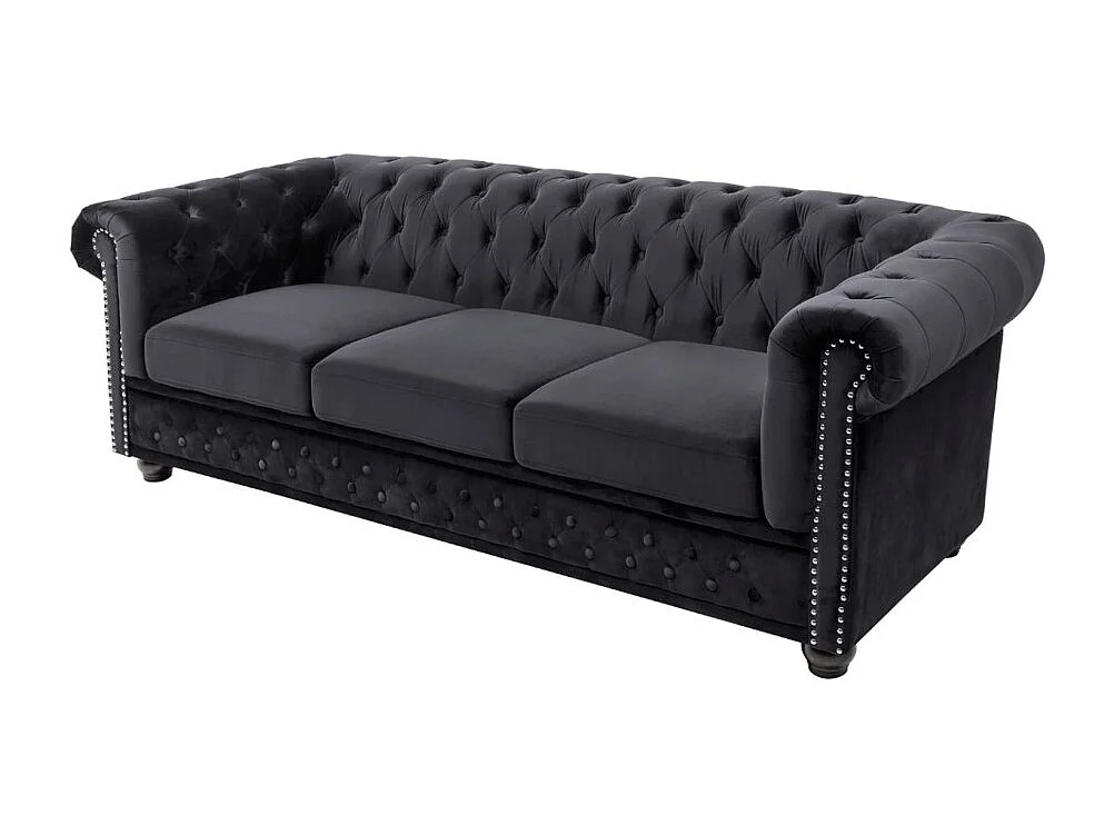 Canapé droit EDGAR – Noir – 3 places – Velours style baroque