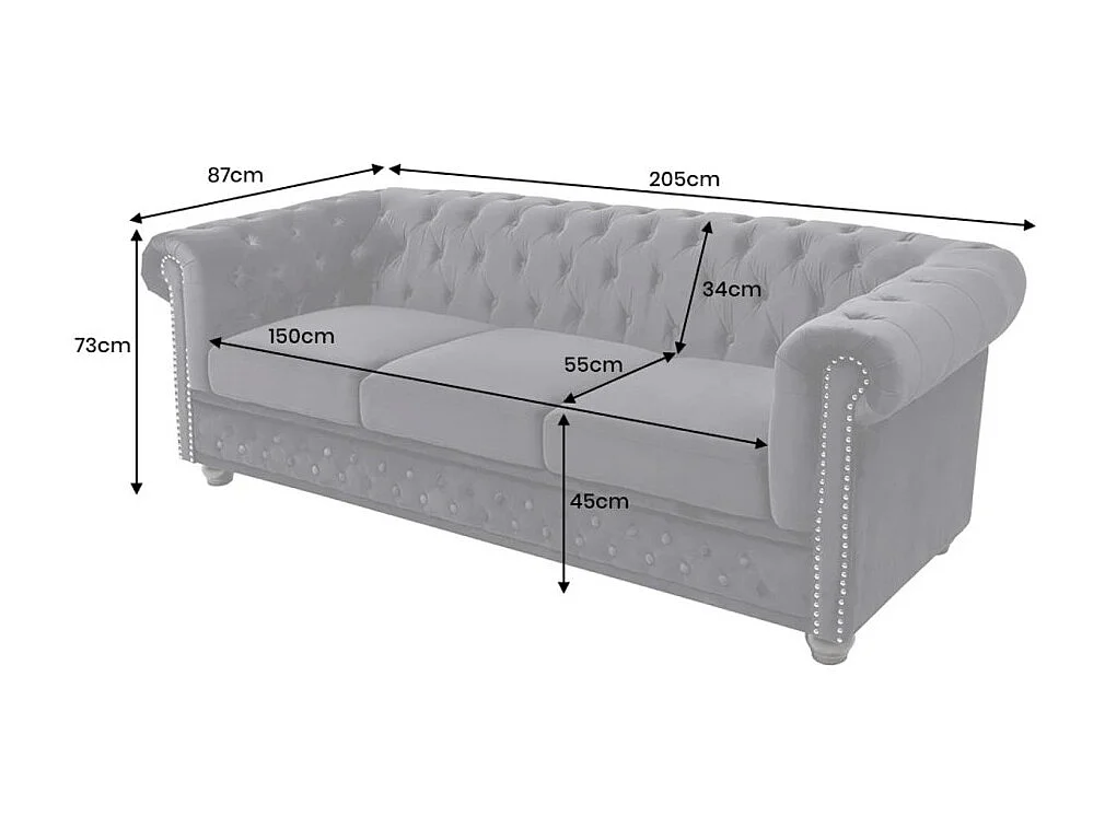 Canapé droit EDGAR – Noir – 3 places – Velours style baroque