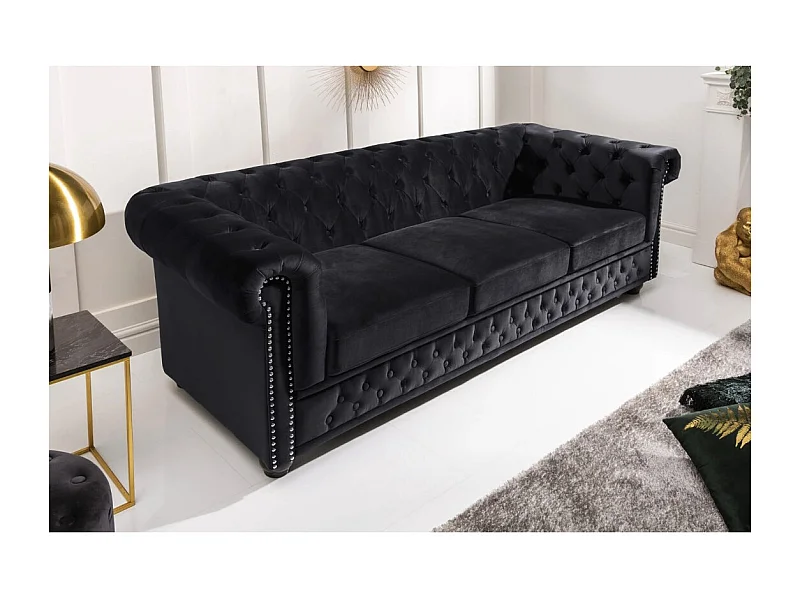 Canapé droit EDGAR – Noir – 3 places – Velours style baroque