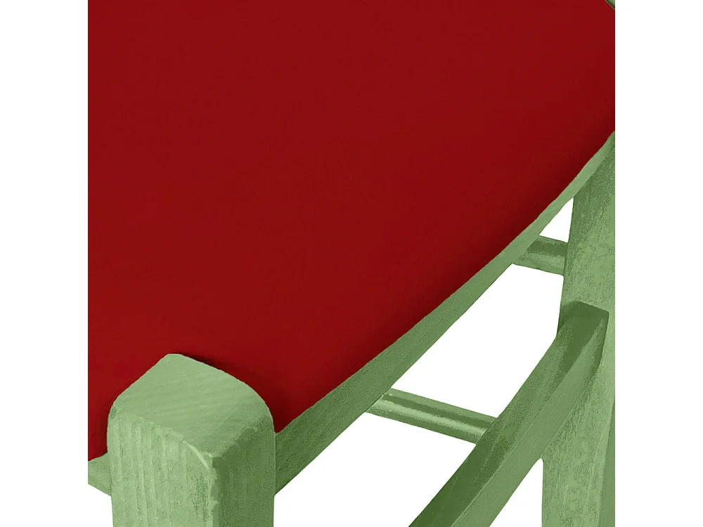 Groene Venezia houten stoel met rode kunstleren zitting.