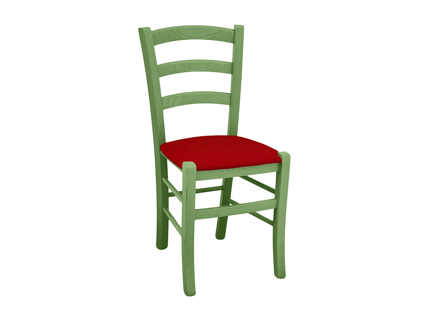 Chaise en bois verte Venezia avec assise en similicuir rouge