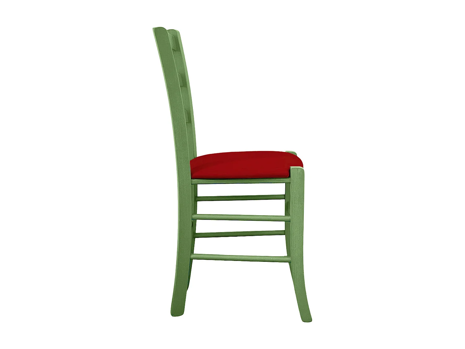 Chaise en bois verte Venezia avec assise en similicuir rouge