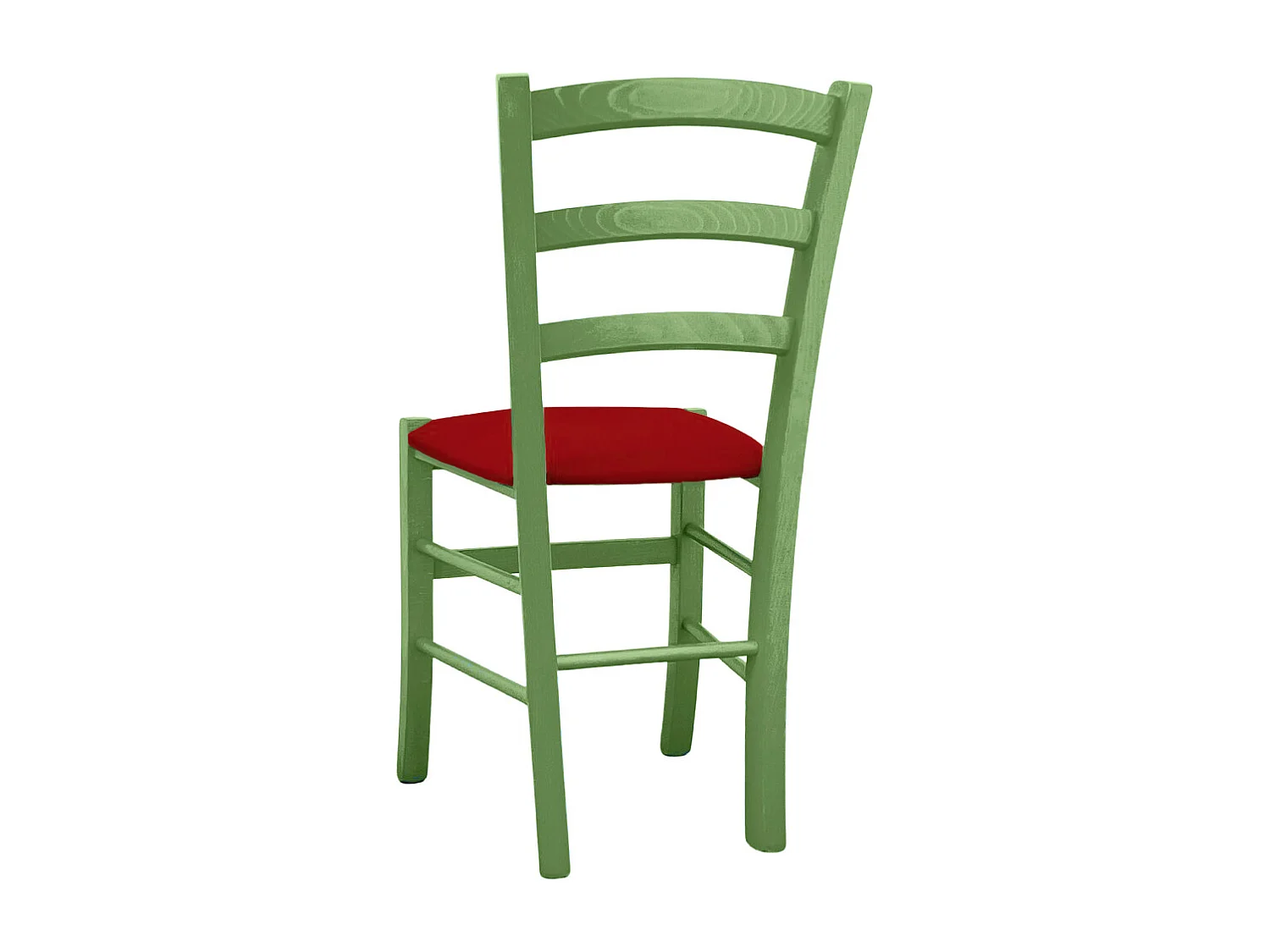Chaise en bois verte Venezia avec assise en similicuir rouge
