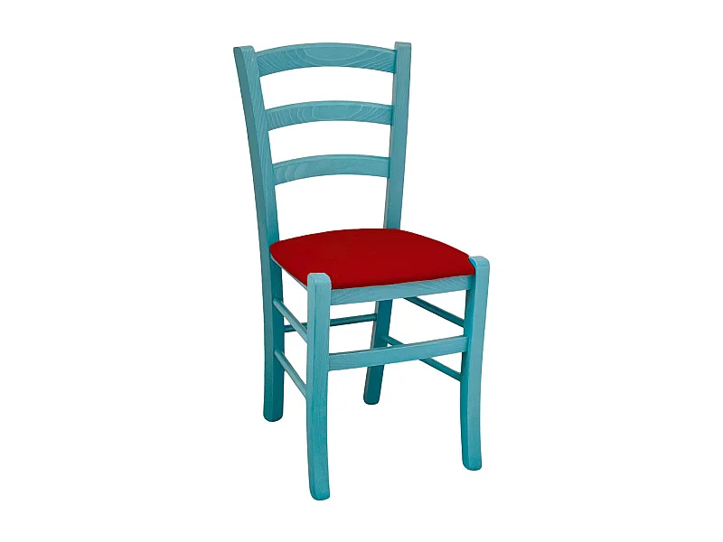 Chaise en bois Turquoise Venezia avec assise en similicuir rouge