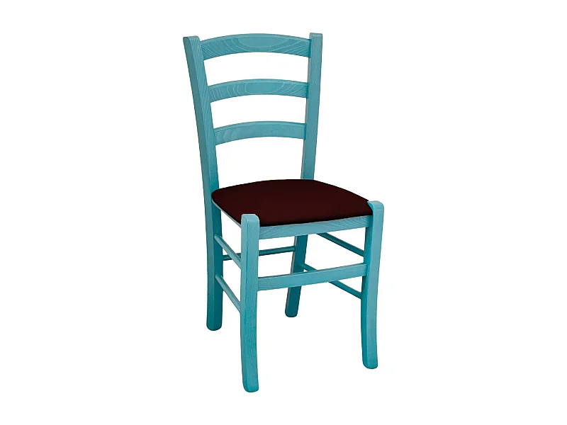Chaise en bois Turquoise Venezia avec assise en similicuir marron