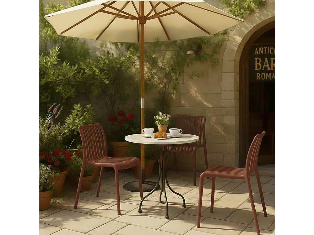 Chaise d'extérieur Iside en plastique résistant, modèle confort haut de gamme, marron